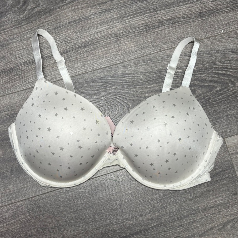 Victoria's Secret Push Up Bra Silver Star Print White Adjustable Straps 38D 403 - Picture 3 of 10